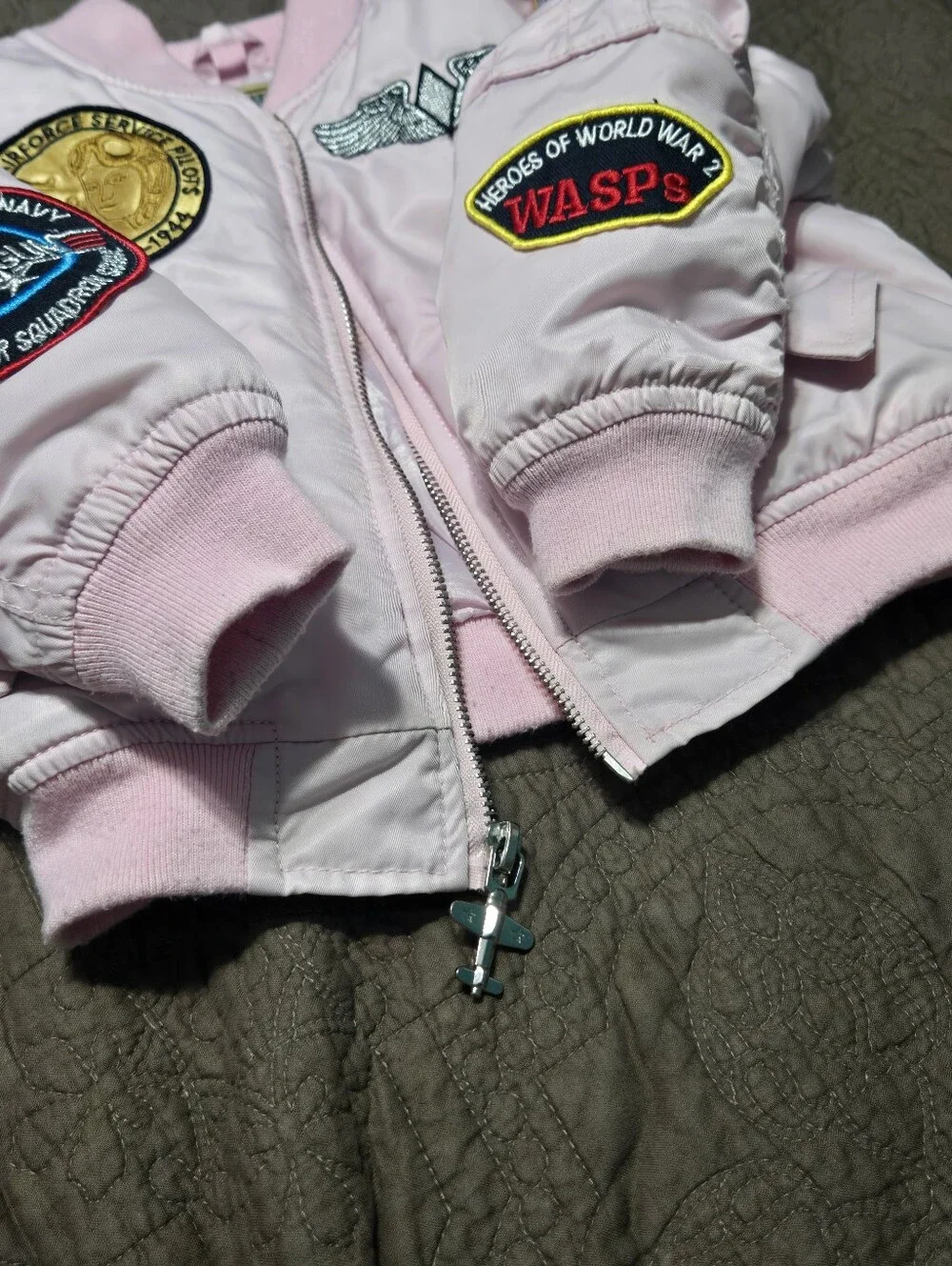 Pink Pilot Aviator Jacket Coat, Fly Girls We Served Too, toddler kids S 2T